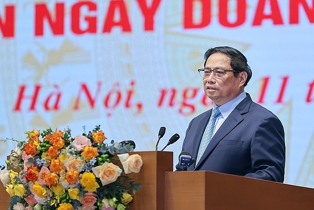 Thủ tướng Chính phủ Phạm Minh Chính phát biểu tại buổi gặp mặt. Ảnh: VGP